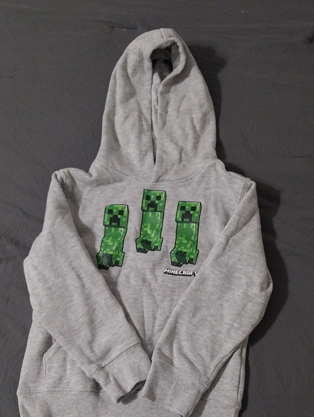 Boys Xs 4/5 Minecraft Kids Gray Hoodie with Green Creeper Graphics